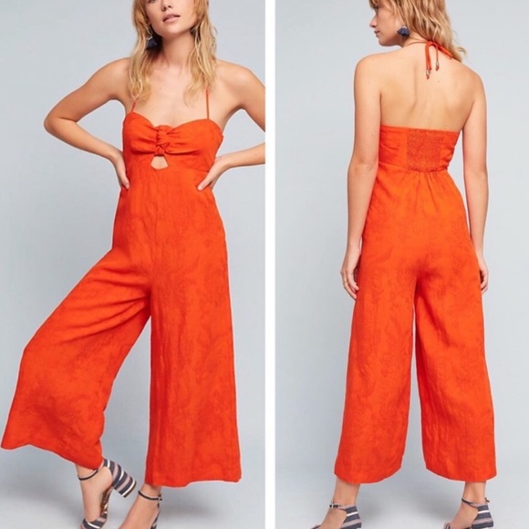 Anthropologie Pants - NWT Elevenses Tropicale Linen Jumpsuit Sz 14 LARGE